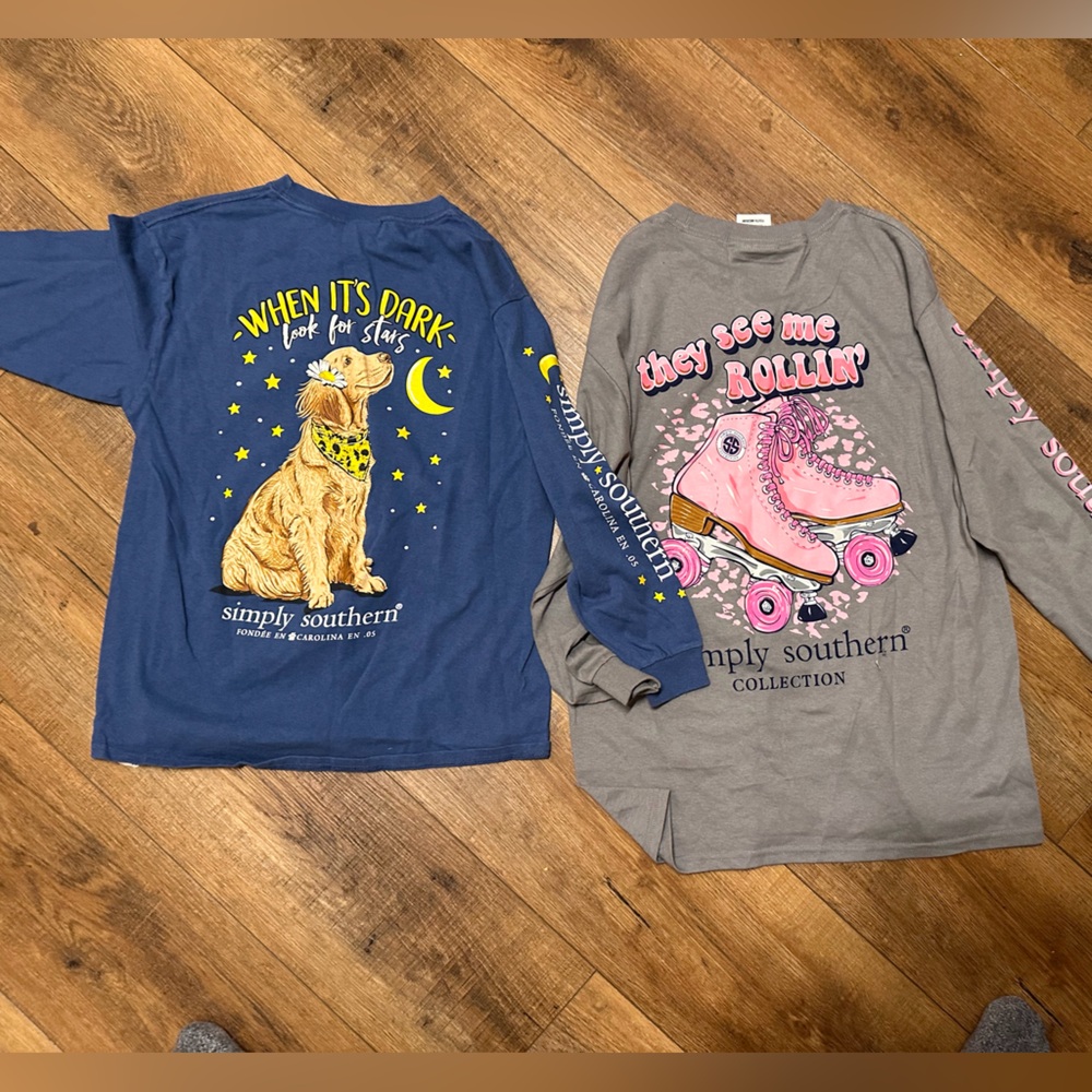 Simply Southern Blue and Gray Long Sleeve Shirts youth Medium girls
